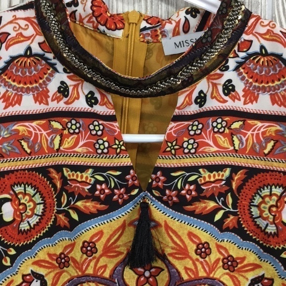 MISSLOOK Dress Yellow & Orange Beaded neck Large - Picture 4 of 13